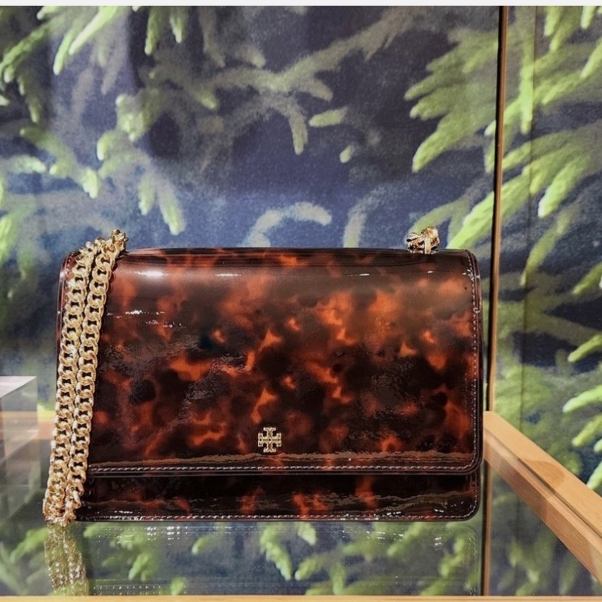 Tory Burch Emerson Patent Leather Adjustable Chain Shoulder Bag-Tortoise Color